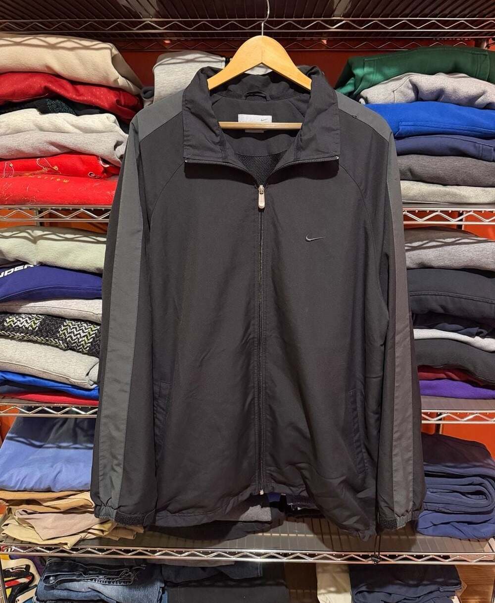 Nike Mens 2XL Black Grey Full Zip Athletic Windbreaker Track Jacket
